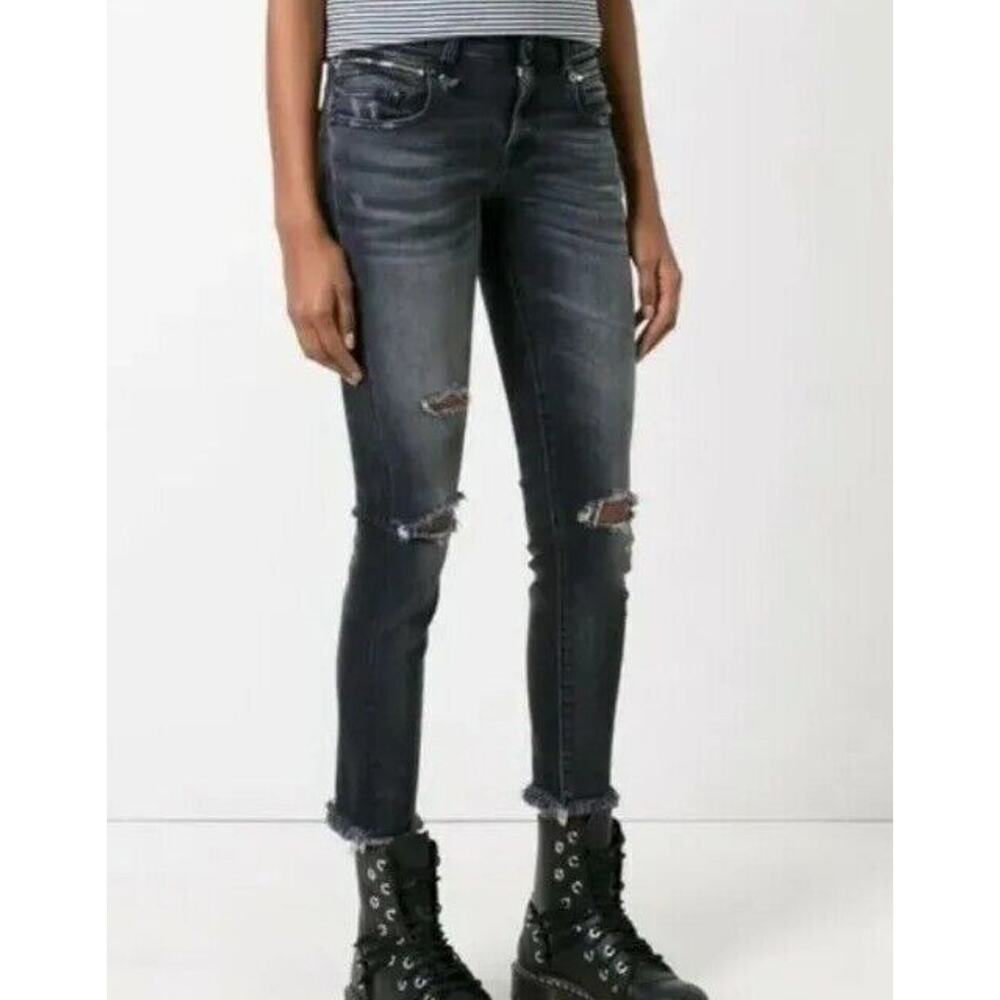 R13 Biker Boy Albany with rips Jeans Sz 24 R13W0087-297 Whiskered Raw Hem (V1